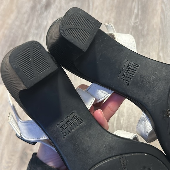Munro Leather Heels 7.5 strappy sandal white black summer dressy Luxury - Picture 5 of 8